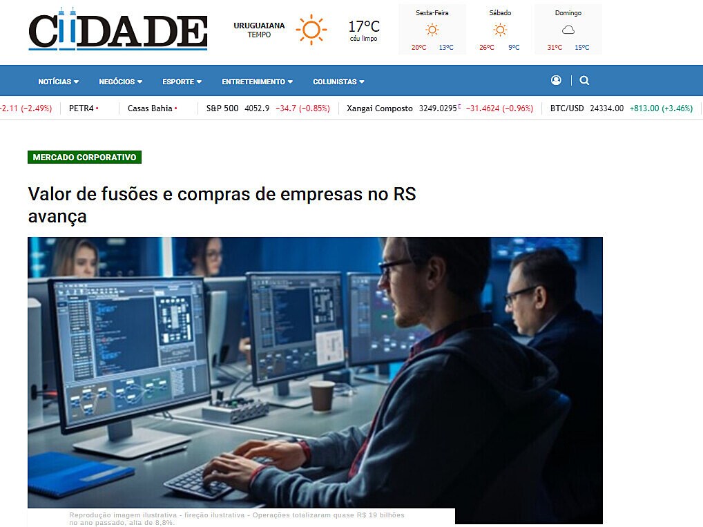Valor de fuses e compras de empresas no RS avana
